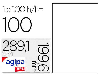 ÉTIQUETTE ADHÉSIVE APLI AGIPA MULTI-USAGE 199.6X289.1MM TOUTE IMPRIMANTE COINS ARRONDIS BOÎTE 100 UNITÉS