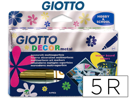 FEUTRE COLORIAGE GIOTTO DÉCOR MÉTAL POINTE BLOQUÉE 4 MM INODORE ENCRE BASE EAU COLORIS ASSORTIS ÉTUI 5 UNITÉS