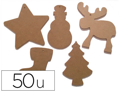FORME NOËL CULTURE CLUB À DÉCORER MDF 14CM HAUTEUR ASSORTIMENT 5 FORMES DIFFÉRENTES 50 PIÈCES À SUSPENDRE