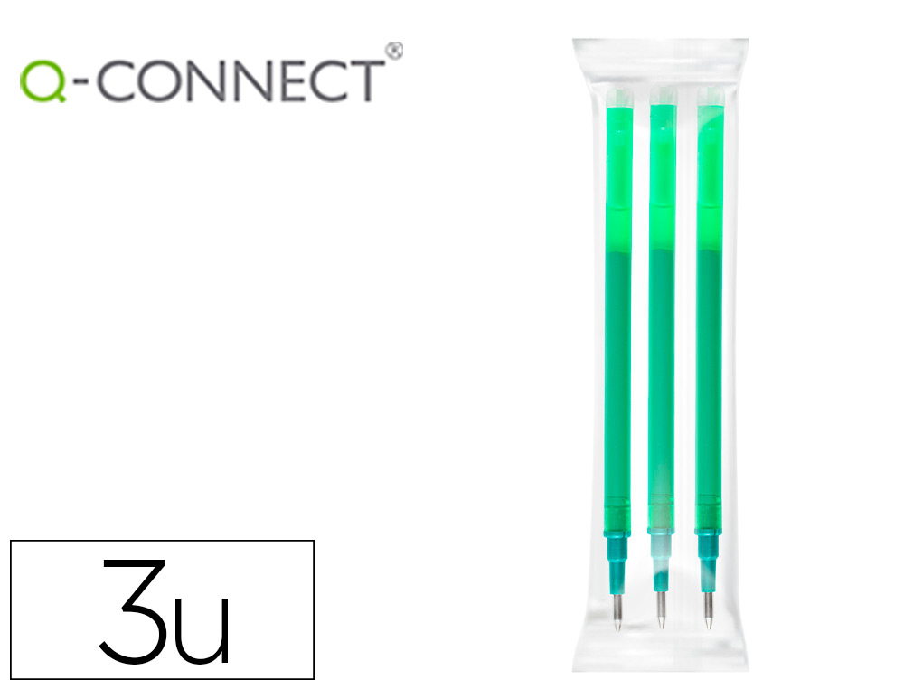 RECHARGE ROLLER Q-CONNECT ENCRE EFFACABLE COULEUR VERT  SET DE 3U