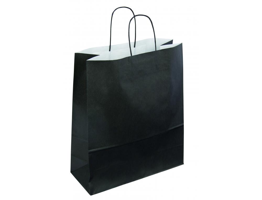 SAC KRAFT 100G/M2 POIGNEES TORSADEES 35X14X40CM PAQUET   50 UNITES COLORIS NOIR 21278