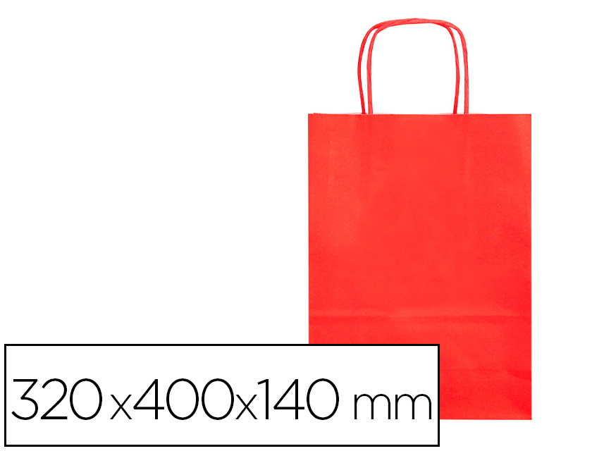 SAC PAPIER Q-CONNECT CELLULOSE L ANSE TORSADEE     320X400X14MM COLORIS ROUGE