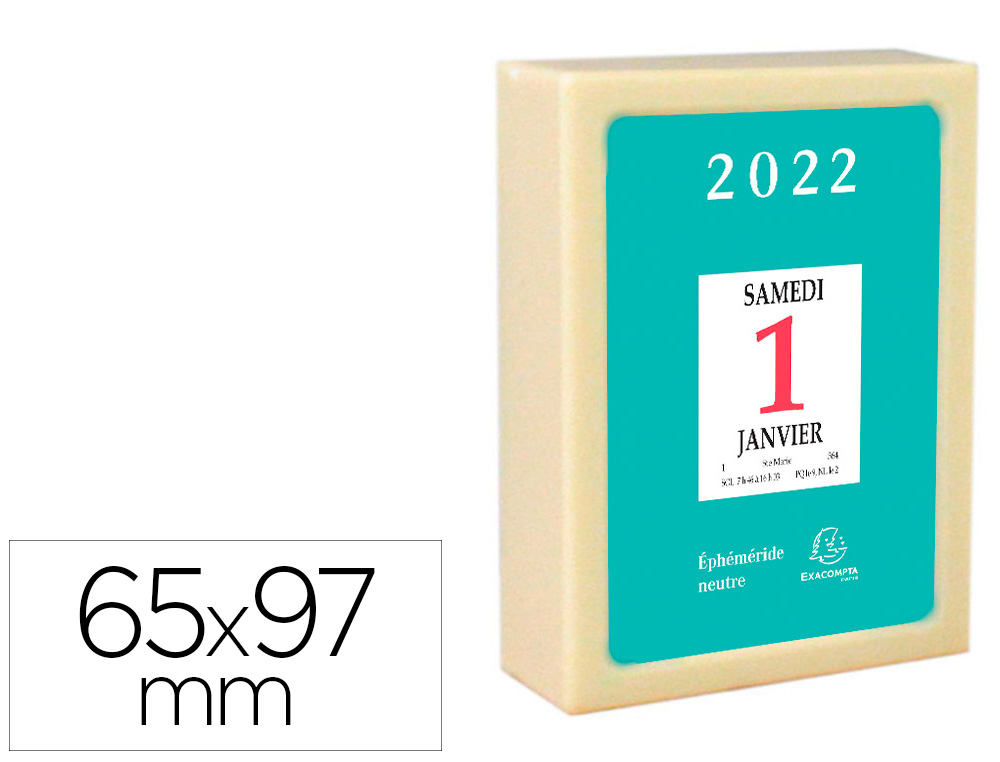 BLOC ÉPHÉMÉRIDE EXACOMPTA MURAL ANNUEL JANVIER/DÉCEMBRE 1 JOUR/PAGE NEUTRE BOÎTIER PLASTIQUE 65X97MM
