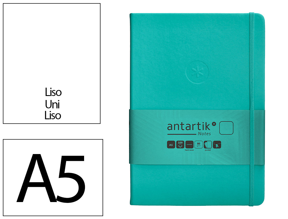 CARNET FERMETURE ELASTIQUE ANTARTIK NOTES COUVERTURE RIGIDE A5 PAPIER UNI IVOIRE 100 FEUILLES 80GR FSC VERT MENTHE