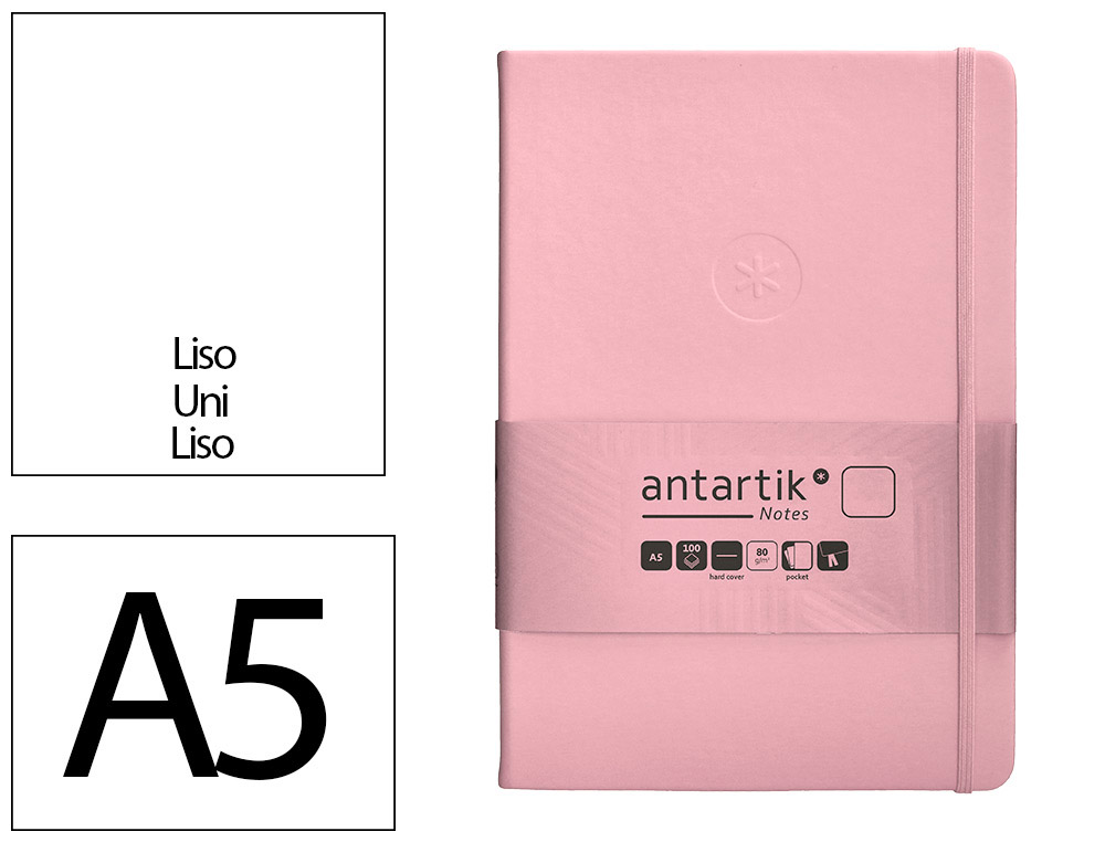 CARNET FERMETURE ELASTIQUE ANTARTIK NOTES COUVERTURE RIGIDE A5 PAPIER UNI IVOIRE 100 FEUILLES 80GR FSC ROSE PASTEL