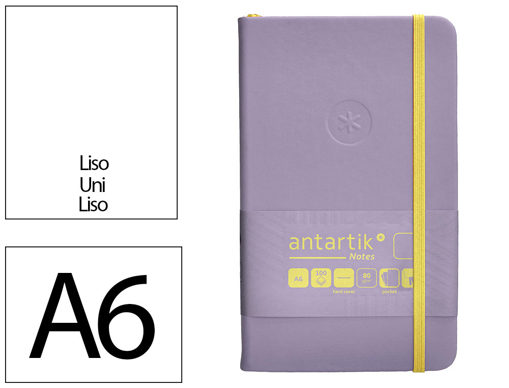 CARNET FERMETURE ELASTIQUE JAUNE ANTARTIK NOTES COUVERTURE RIGIDE A6 PAPIER UNI IVOIRE 100 FEUILLES 80GR FSC LILAS
