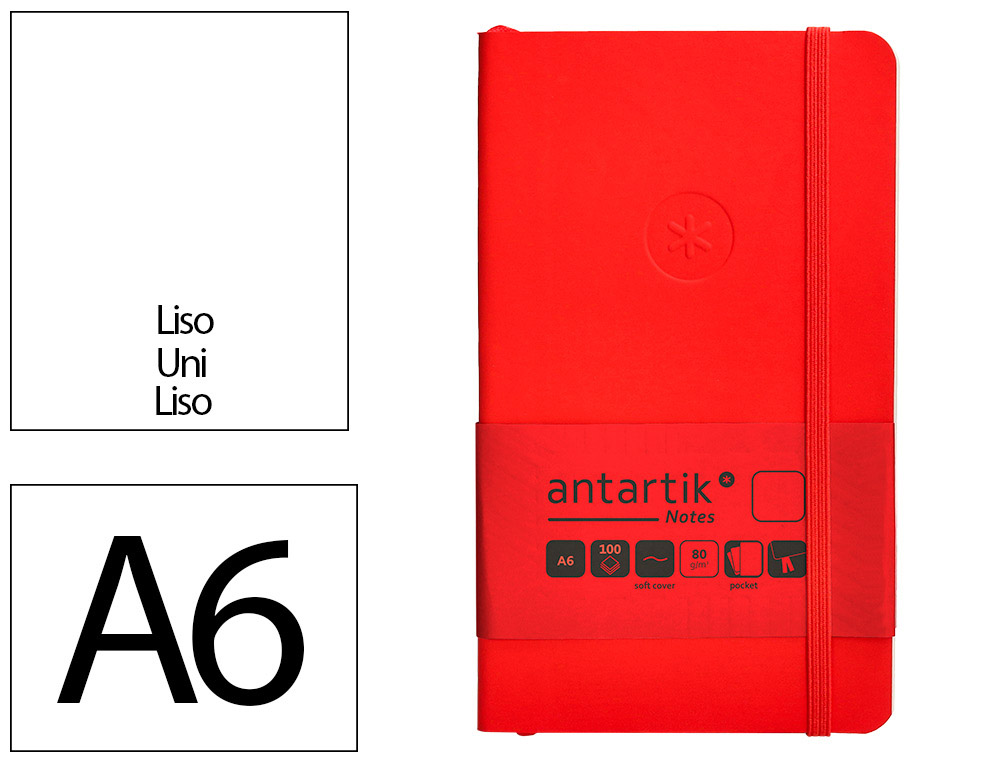 CARNET FERMETURE ELASTIQUE ANTARTIK NOTES COUVERTURE SOUPLE A6 PAPIER UNI IVOIRE 100 FEUILLES 80GR FSC COLORIS ROUGE