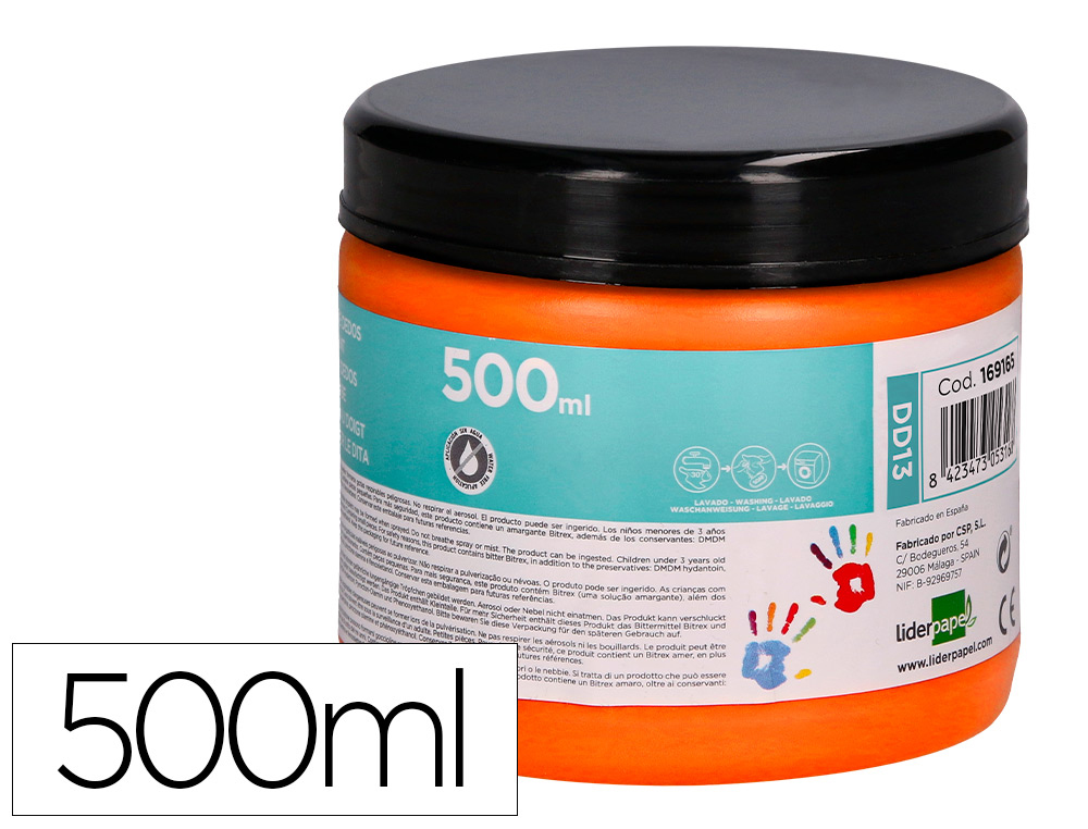 PEINTURE AU DOIGT LIDERPAPEL FLACON 500 ML COLORIS ORANGE