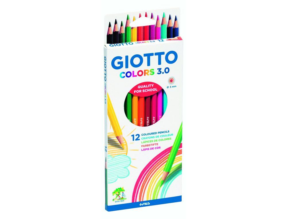 ETUI CRAYONS COLORS 3.0 GIOTTO FORME HEXAGONALE BOIS  18CM MINE DE 3MM 12 UNITES    COLORIS ASSORTIS