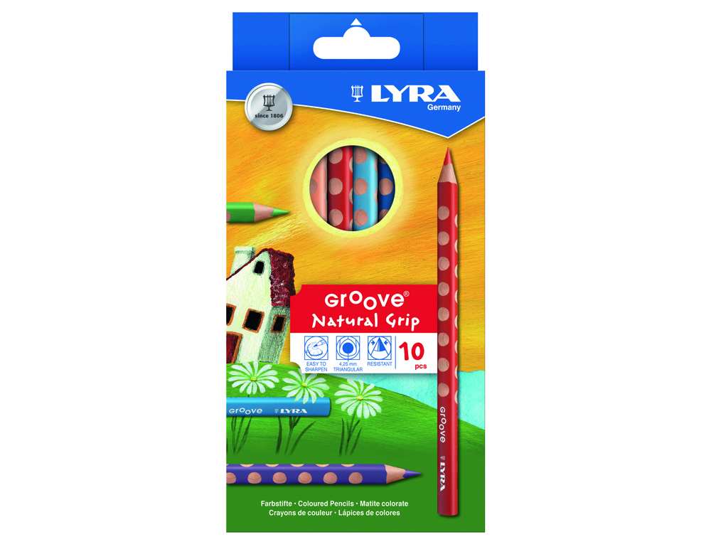 ETUI CRAYONS DE COULEUR GROOVE LYRA FORME             TRIANGULAIRE BOIS 17CM MINE   4MM 10 UNITES COLORIS