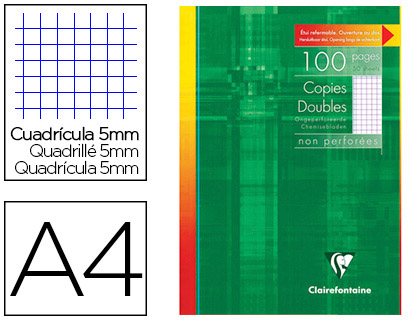 COPIE DOUBLE CLAIREFONTAINE A4 210X297MM PAPIER VÉLIN VELOUTÉ 100P 90G 5X5MM NON PERFORÉES ÉTUI VERNI