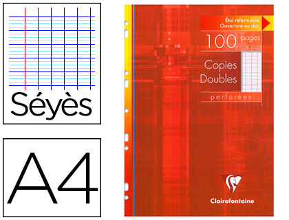 COPIE DOUBLE CLAIREFONTAINE A4 210X297MM PAPIER VÉLIN VELOUTÉ 100P 90G SÉYÈS PERFORÉES ÉTUI VERNI