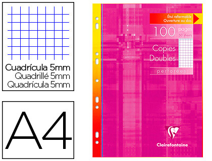 COPIE DOUBLE CLAIREFONTAINE A4 210X297MM PAPIER VÉLIN VELOUTÉ 100P 90G 5X5MM PERFORÉES ÉTUI VERNI
