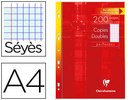 COPIE DOUBLE CLAIREFONTAINE A4 210X297MM PAPIER VÉLIN VELOUTÉ 200P 90G SÉYÈS PERFORÉES ÉTUI VERNI