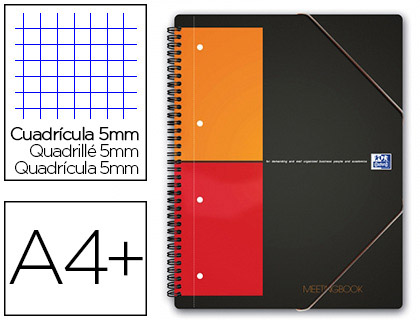 CAHIER-CHEMISE OXFORD MEETING BOOK OPTIK PAPER COUVERTURE PP A4+ 21X32CM 160 PAGES 5X5MM FERMETURE ÉLASTIQUE