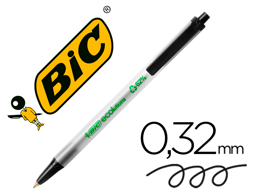STYLO-BILLE BIC ÉCOLUTIONS CLIC STIC RECYCLÉ ÉCRITURE MOYENNE 0.5MM ENCRE DOUCE RÉTRACTABLE COLORIS NOIR