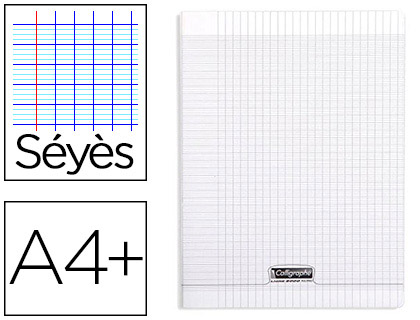 CAHIER PIQUÉ CLAIREFONTAINE COUVERTURE POLYPROPYLÈNE TRANSPARENTE A4+ 24X32CM 96 PAGES 90G SÉYÈS INCOLORE