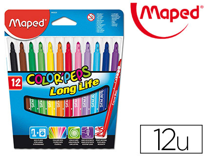 FEUTRE COLORIAGE MAPED COLOR'PEPS TRIANGULAIRE ENCRE ULTRA-LAVABLE CAPUCHON VENTILÉ POINTE BLOQUÉE POCHETTE 12 UNITÉS