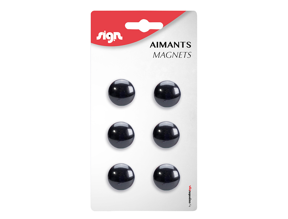 AIMANT SIGN ROND AFFICHER SIGNALER TOUTES SURFACES MÉTALLIQUES DIAMÈTRE 22MM COLORIS NOIR BLISTER 6 UNITÉS