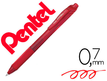 ROLLER PENTEL ENERGEL RÉTRACTABLE RECHARGEABLE POINTE MÉTAL 0.7MM ROUGE