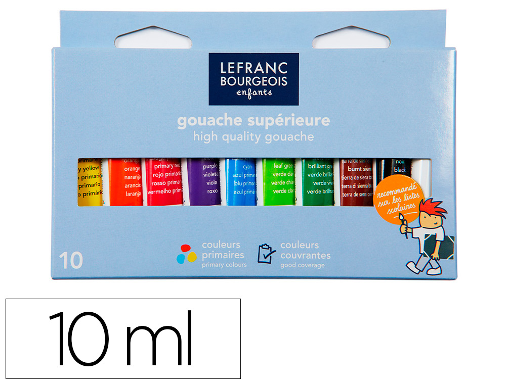 GOUACHE LEFRANC BOURGEOIS SANS COMPOSANTS TOXIQUES BOÎTE PEGBOARDABLE 10 TUBES 10ML
