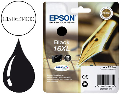 CARTOUCHE EPSON T1631 JET D'ENCRE C13T16314010 COULEUR NOIR HAUTE CAPACITÉ 500P