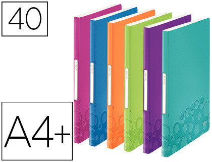 PROTÈGE-DOCUMENTS LEITZ WOW POLYPROPYLÈNE 20 POCHETTES 40 VUES 231X16X310MM ÉTIQUETTE DOS COLORIS ASSORTIS