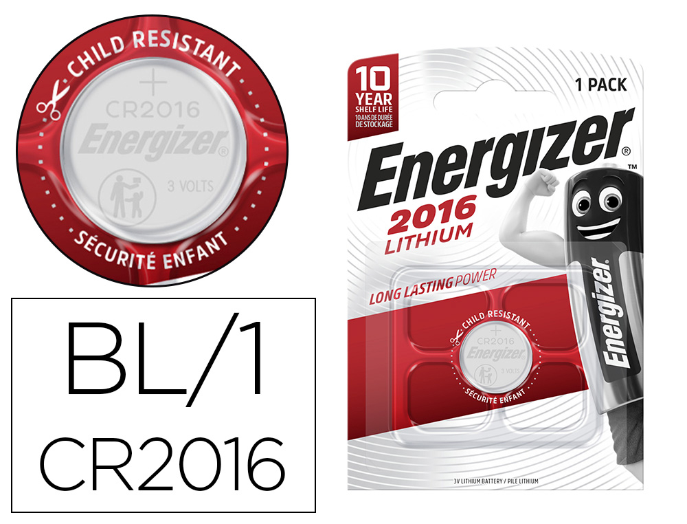 PILE ENERGIZER MINIATURE APPAREILS ÉLECTRONIQUES I.C.E. CR2016 3V BLISTER 1 UNITÉ