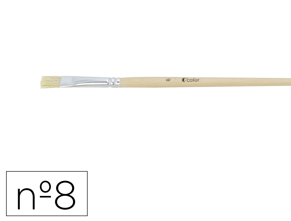BROSSE PLATE O'COLOR POILS SOIE PORC Nº8 VIROLE          ALUMINIUM MANCHE BOIS NATUREL LOT 10 UNITES