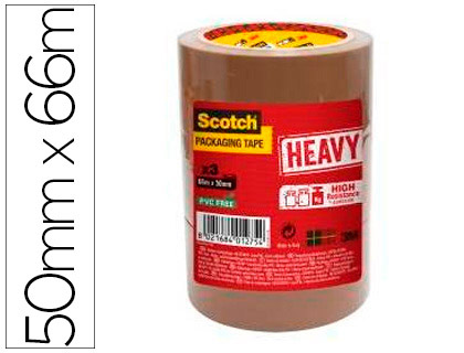 RUBAN ADHÉSIF SCOTCH HEAVY EMBALLAGE 57 MICRONS 50MMX66M COLORIS HAVANE LOT DE 3U