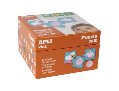 PUZZLE APLI KIDS L'ORIGINE DES CHOSES 150X150X97MM BOÎTE DE 12 PUZZLES DE 3 PIÈCES
