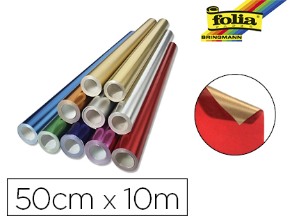 ROULEAU PAPIER FOLIA MÉTALLISÉ UNI 50CMX10M 2 FACES COLORIS ROUGE/OR