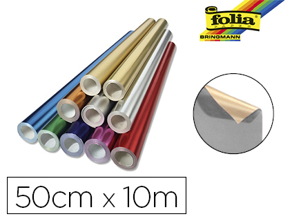 ROULEAU PAPIER FOLIA MÉTALLISÉ UNI 50CMX10M 2 FACES COLORIS ARGENT/OR
