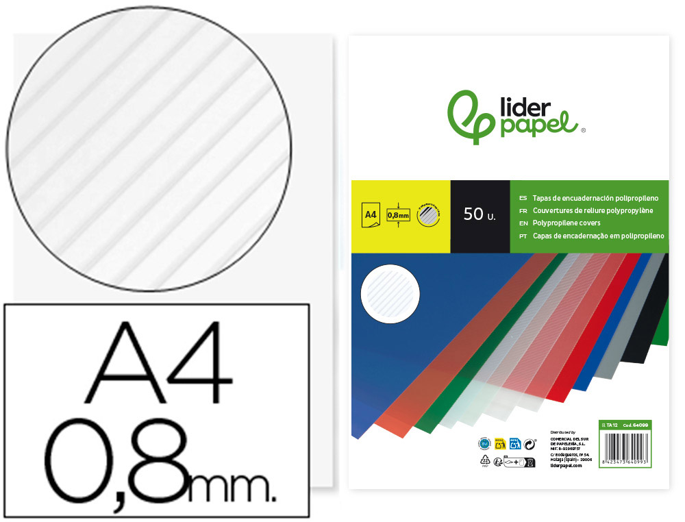 PLAT COUVERTURE LIDERPAPEL PP ONDUL TRANSLUCIDE 0.8MM A4 DOSSIER RELIURE TRANSPARENT PAQUET 50 UNITS
