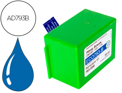 CARTOUCHE D'ENCRE BLEUE COMPATIBLE AVEC PITNEY BOWES AD793B POUR DM100/DM125i/175i/220i TYPE POSTALE MH/CT