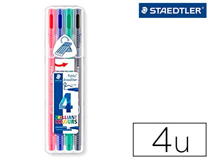 STYLO-FEUTRE STAEDTLER TRIPLUS BROADLINER 338 ÉCRITURE ET COLORIAGE POINTE MOYENNE 0.8MM ENCRE DRY SAFE ÉTUI 4 UNITÉS
