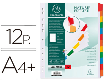 INTERCALAIRE EXACOMPTA CARTE BLANCHE 160G 12 POSITIONS A4+ CARTE ONGLETS COULEUR RENFORCÉS