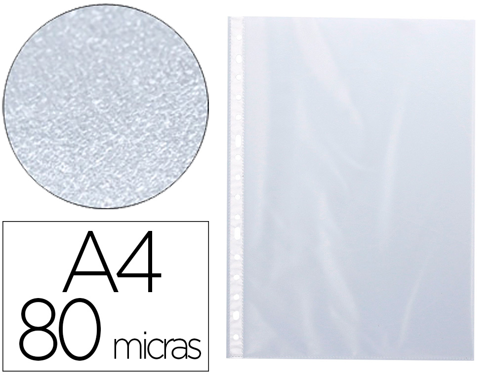 POCHETTE Q-CONNECT POLYPROPYLÈNE GRAINÉ 8/100E PERFORÉE ANTISTATIQUE A4 SACHET 10 UNITÉS