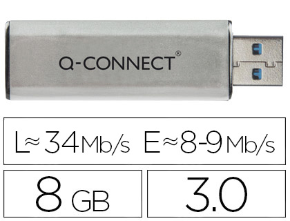 CLÉ USB Q-CONNECT 3.0 8GB LECTURE175MB/S ÉCRITURE 60MB/S RÉ TRACTABLE INTERFACE SUPERSPEED 3.0 COMPATIBLE USB 2.0