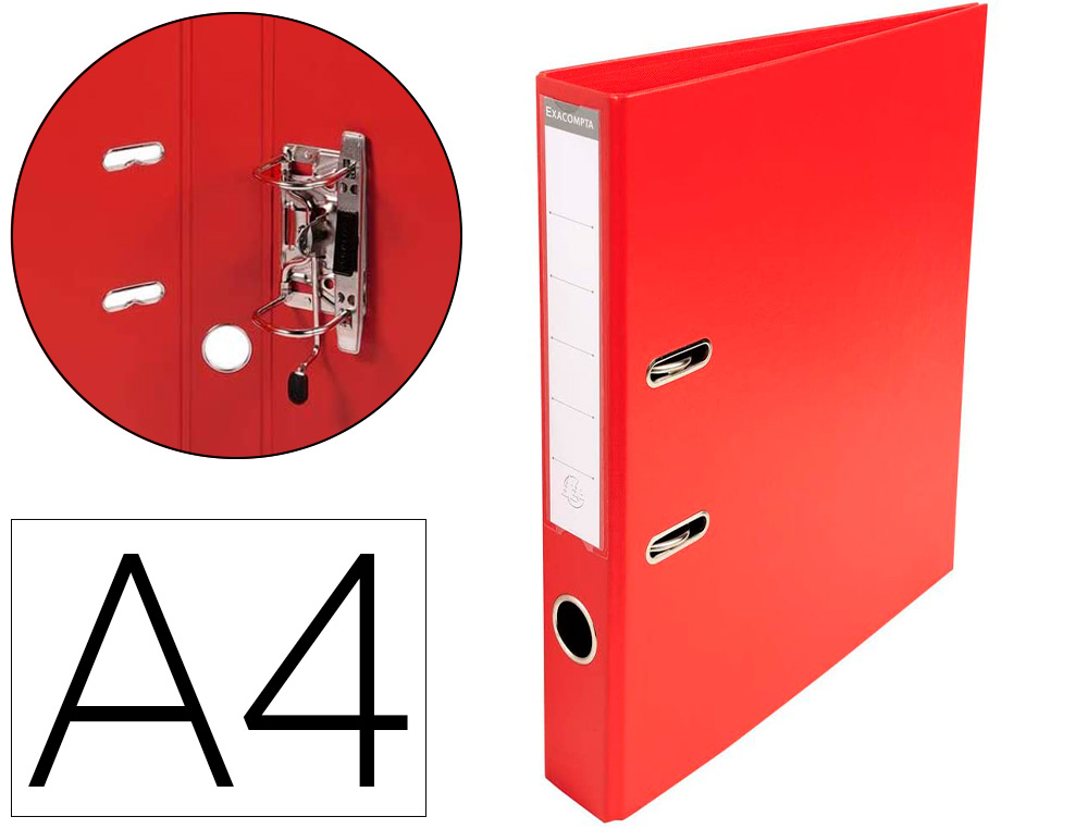 CLASSEUR LEVIER EXACOMPTA CARTON RECOUVERT PVC A4 32X29CM DOS 5CM ÉTIQUETTE PORTE-ÉTIQUETTE COLORIS ROUGE
