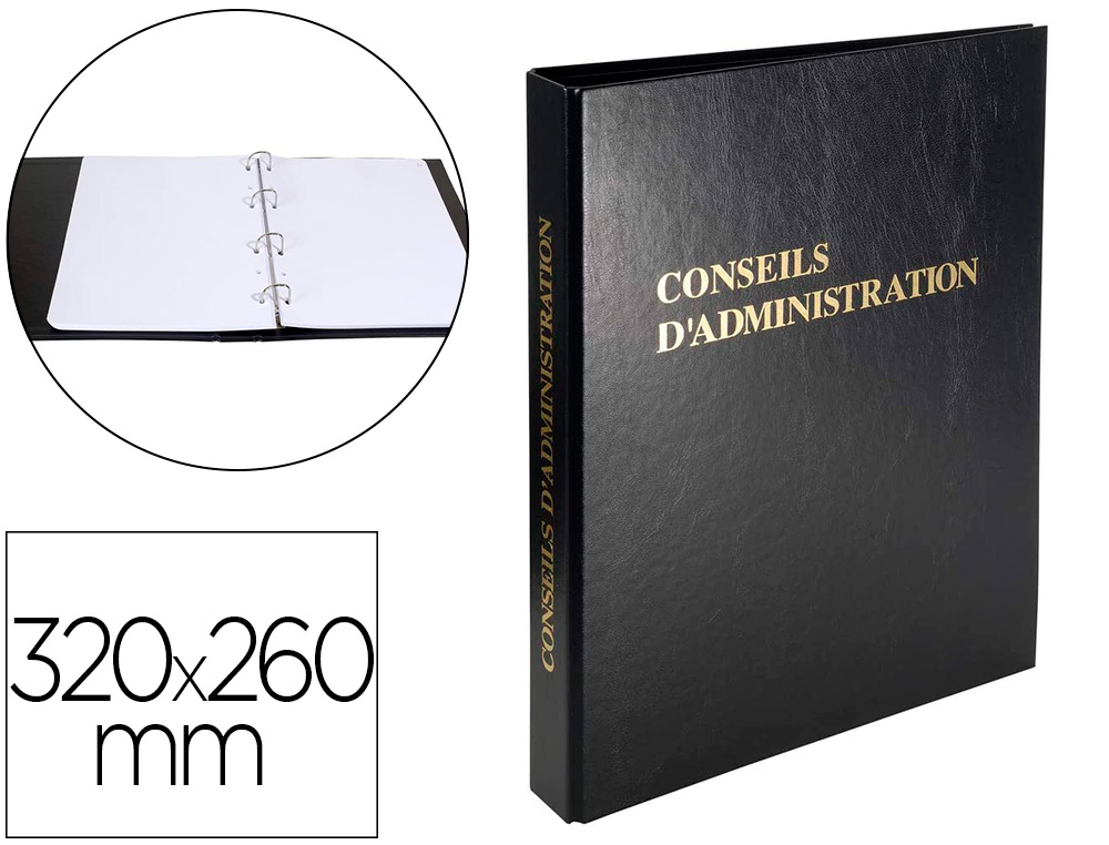 REGISTRE CLASSEUR EXACOMPTA CONSEILS ADMINISTRATION RELIURE 4 ANNEAUX ET RECHARGE 100 FEUILLETS FOLIOTÉS 320X260MM
