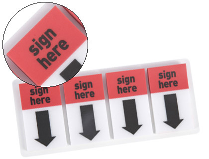 MARQUE-PAGES Q-CONNECT INDEX SIGN HERE 25.4X43.2MM 50 LANGUETTES PLASTIQUE PACK 4 UNITÉS