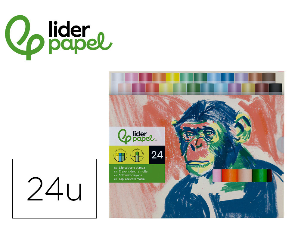 CRAYON CIRE MOLE LIDERPAPEL POINTE RONDE COLORIS ASSORTIS ETUI 24 UNITES