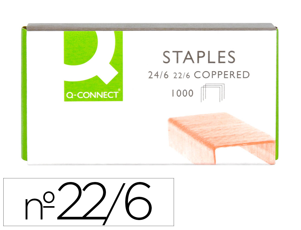 AGRAFE Q-CONNECT MODÈLE 22/6 24/6 CUIVRÉE BOÎTE 1000 UNITÉS