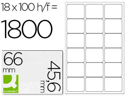 ÉTIQUETTE ADHÉSIVE Q-CONNECT 66X46.6MM COINS ARRONDIS IMPRIMANTE JET ENCRE LASER COPIEUR BOÎTE 100 FEUILLES 1800 UNITÉS