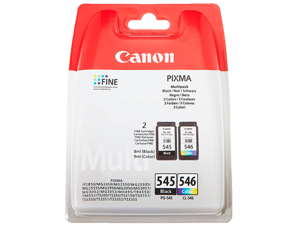 CARTOUCHE CANON JET D'ENCRE PACK PG-545 + CL-546 NOIR ET COULEURS 180P