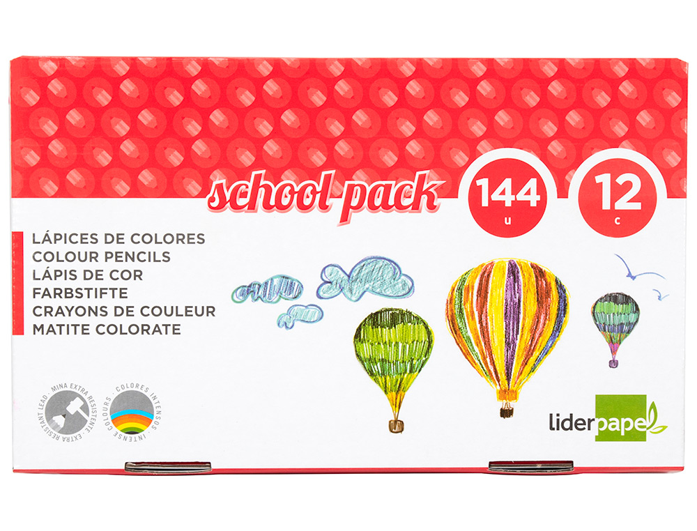 CRAYON COULEUR LIDERPAPEL MINE EXTRA-RSISTANTE 174.5MM CRITURE DOUCE 12 COLORIS INTENSES SCHOOL PACK 144 UNITS
