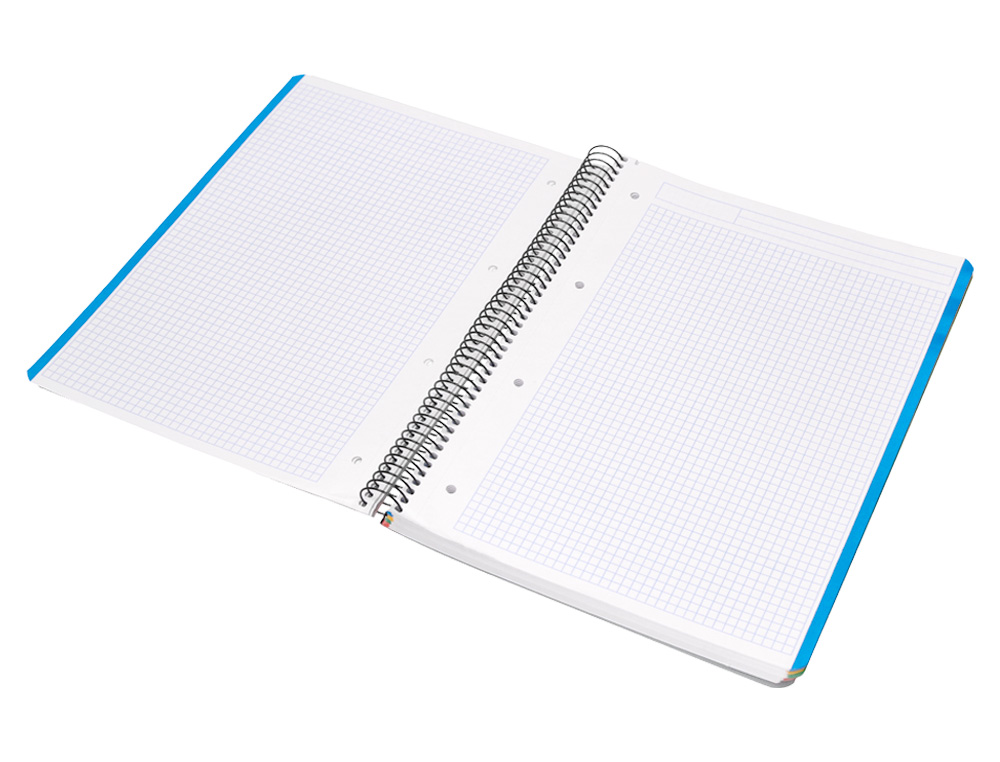 CAHIER SPIRALE LIDERPAPEL A4 MICRO WONDER 240 PAGES 90G 5X5MM 4 TROUS 5 BANDES COULEURS GRIS