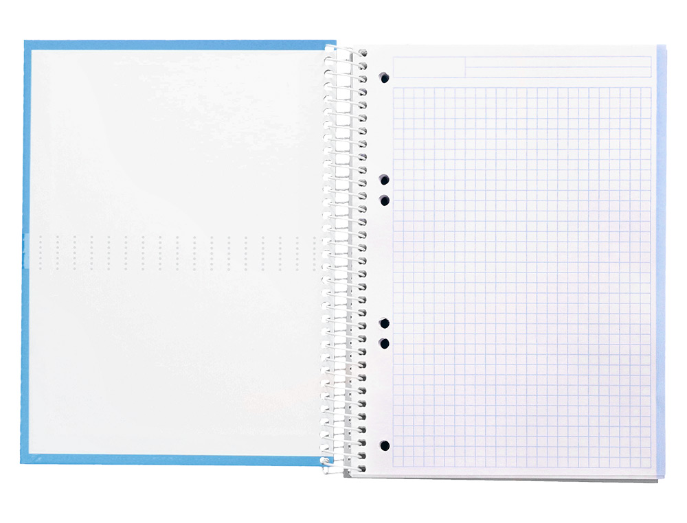 CAHIER SPIRALE LIDERPAPEL CRAFTY COUVERTURE CONTRECOLLÉE A5 240P 90G/M2 5X5MM MICROPERFORÉ 6 TROUS COLORIS BLEU CIEL