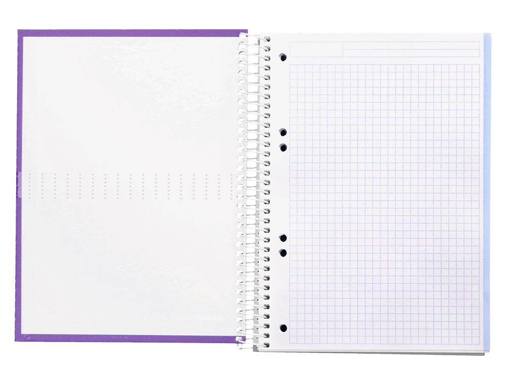 CAHIER SPIRALE LIDERPAPEL CRAFTY COUVERTURE CONTRECOLLÉE A5 240P 90G/M2 5X5MM MICROPERFORÉ 6 TROUS COLORIS VIOLET
